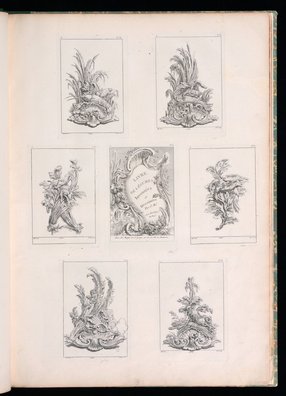 Ornament Design with Two Dead Birds lying on Acanthus Branch, from Livre de Legumes by Pierre Quentin Chedel