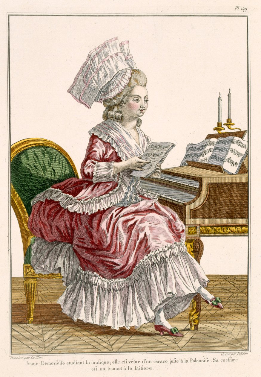 Young Woman Studying Music at her Harpsichord by Pierre Thomas Le Clerc