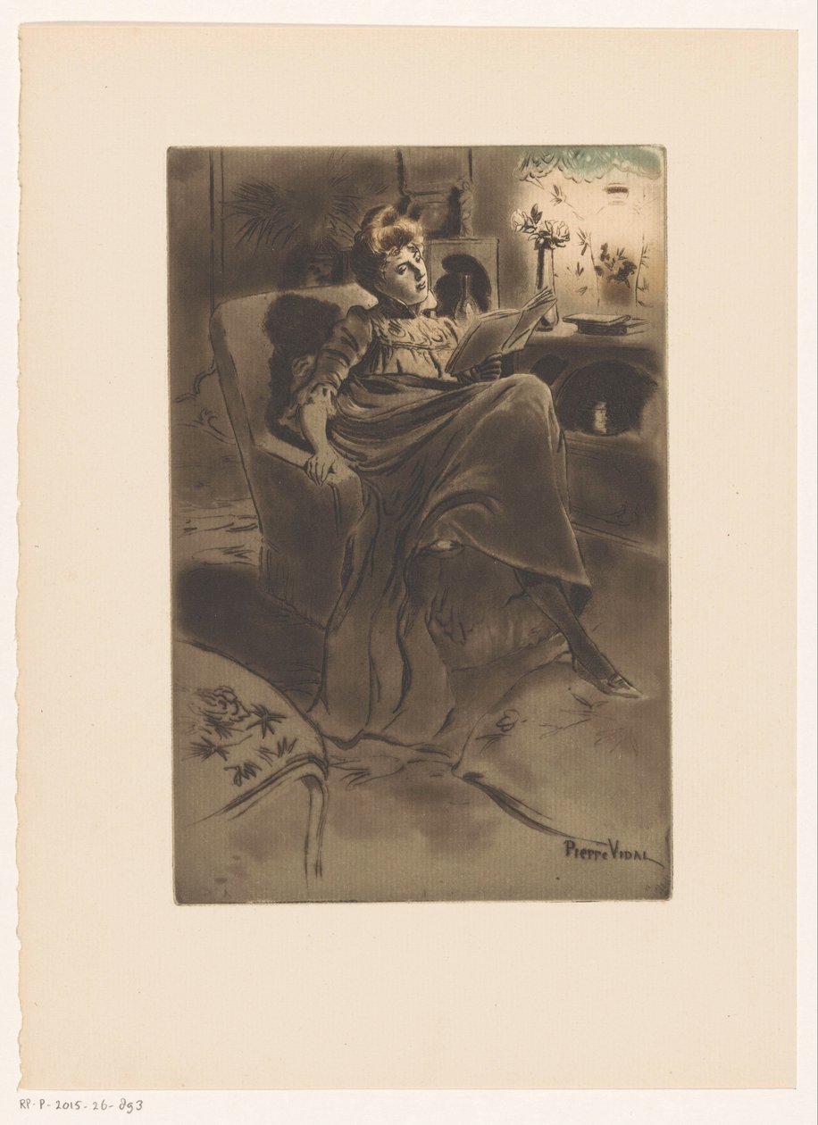 Interior with a Woman Reading in a Chair by Pierre Vidal