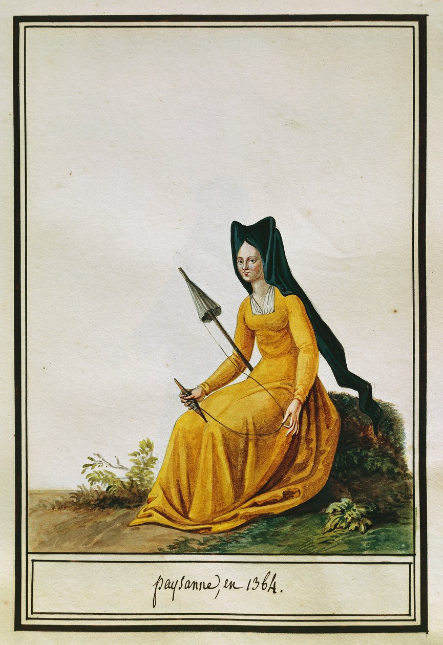 French Woman Farmer Spinning by Pierre de La Mesangere