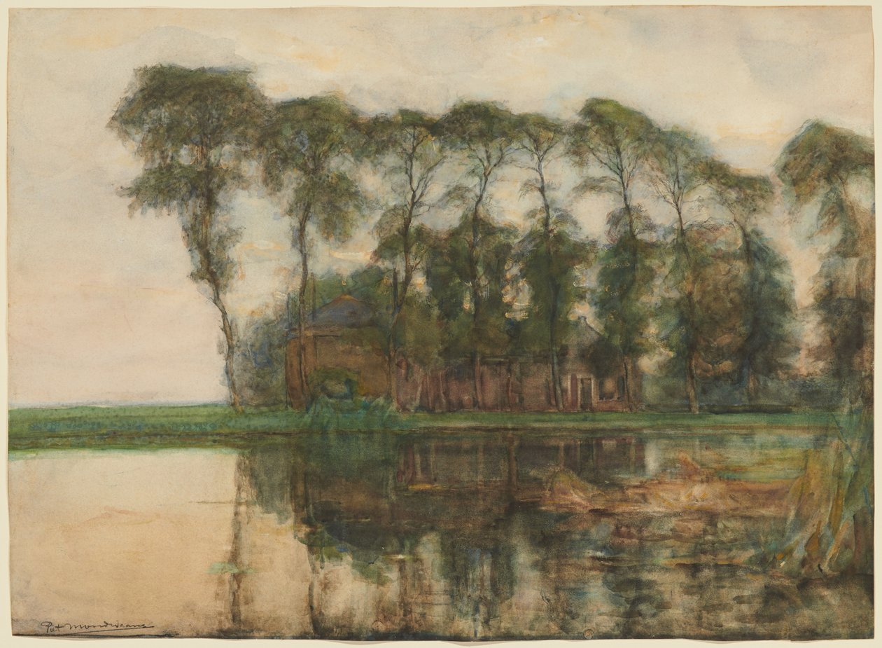Farmstead Along the Water Screened by Nine Tall Trees by Piet Mondrian