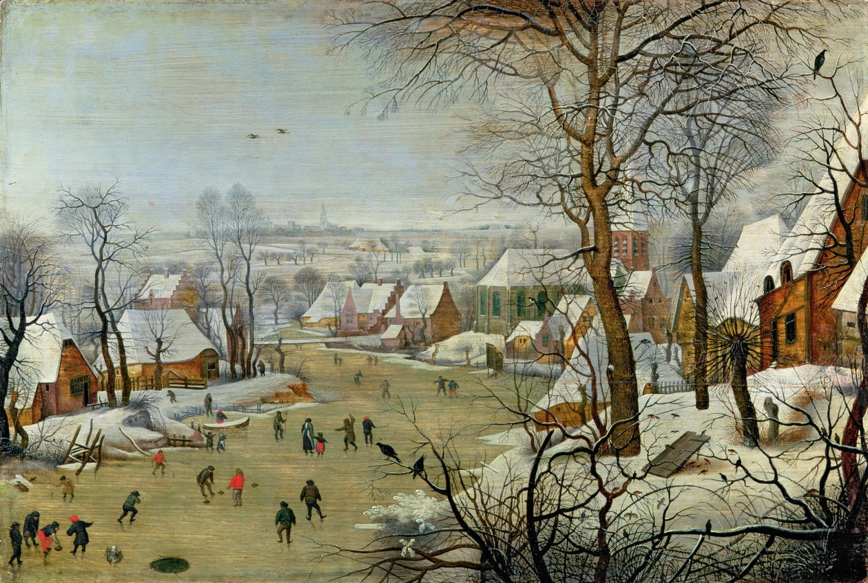 Winter Landscape with Skaters and a Bird Trap by Pieter Brueghel the Younger