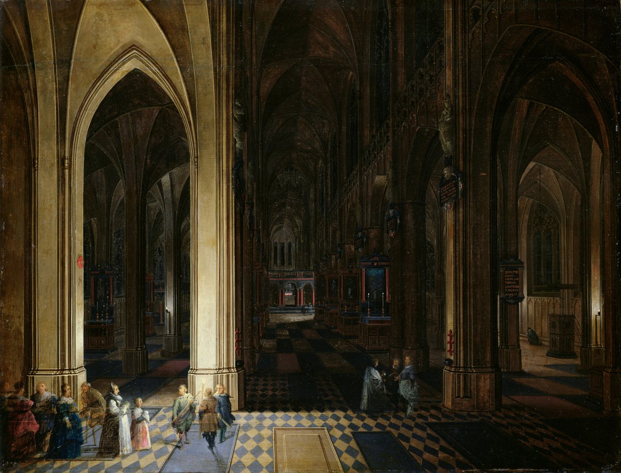 The Interior of Antwerp Cathedral by Candle and Torchlight by Pieter Neefs