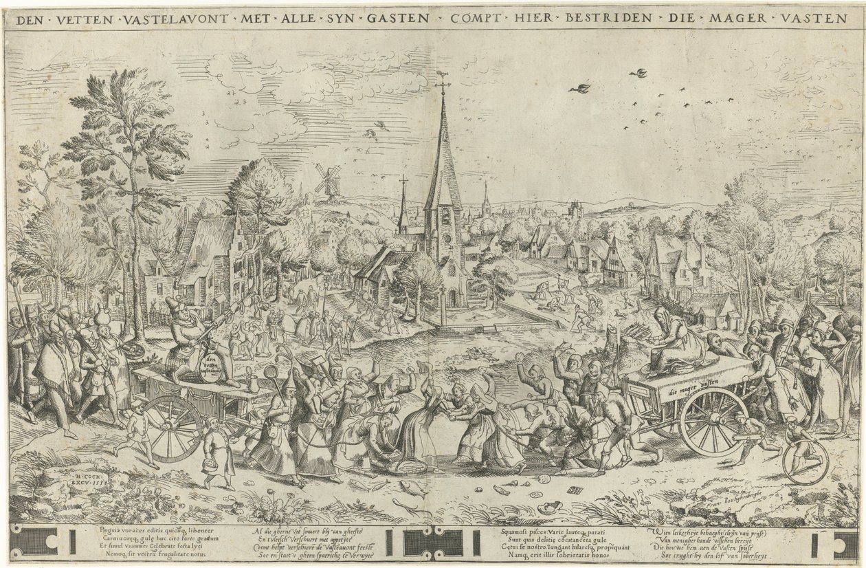 The fight between Carnival and Lent, engraved by Pieter van der Heyden, 1558 by Pieter The Elder after Brueghel