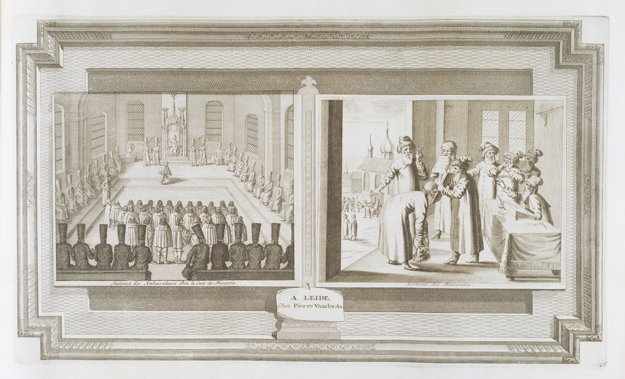 Scenes Depicting an Ambassadorial Audience with the Czar of Russia and Muscovites Declaring an Oath, from 