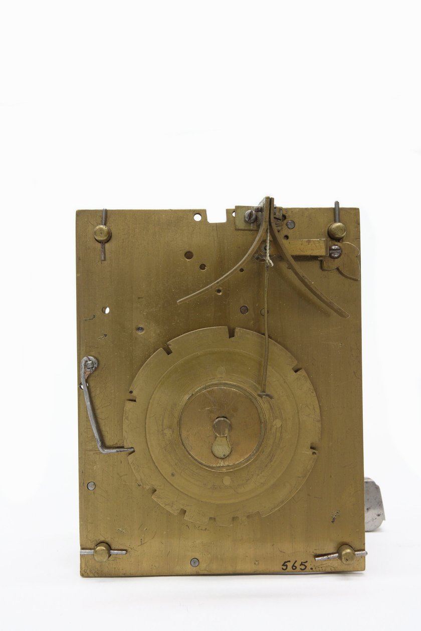 The back plate of the movement of a table clock by Pieter Visbach
