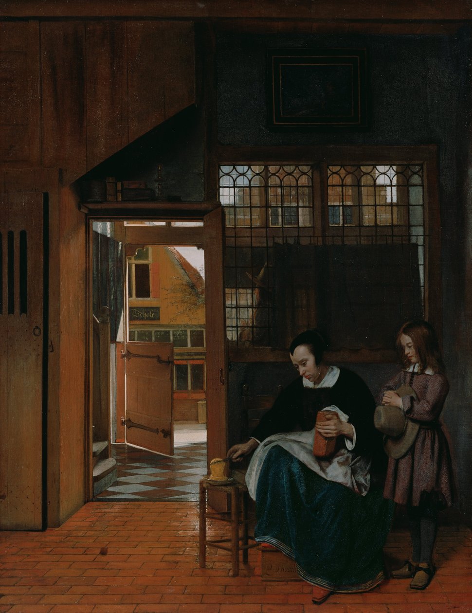 A Woman Preparing Bread and Butter for a Boy by Pieter de Hooch
