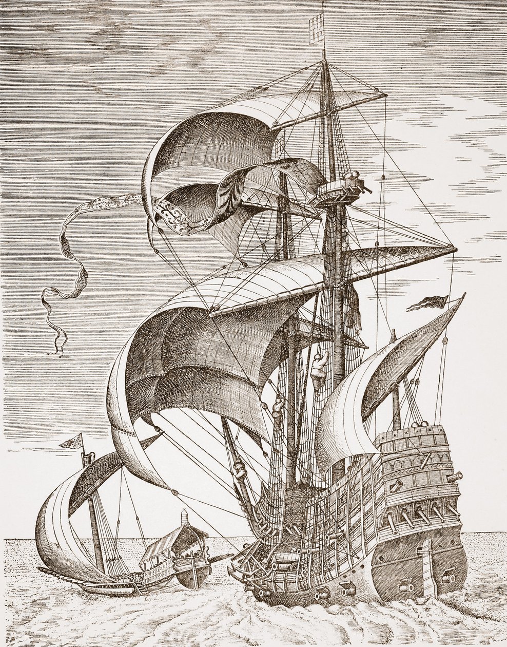 Armed Three-Master on the Open Sea Accompanied by a Galley from 