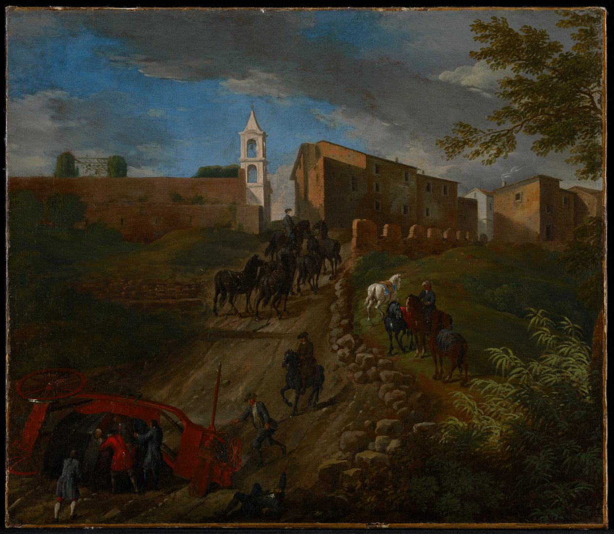 Coach and Travelers at Madonna del Riposo Near Rome by Pieter van Bloemen