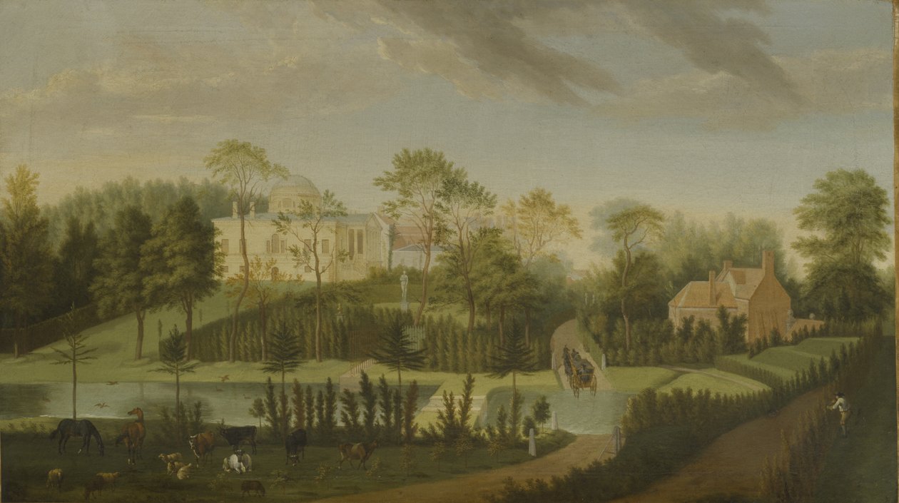 View of the terrace looking across the canal to the side of the villa, Chiswick Villa by Pieter Andreas Rysbrack