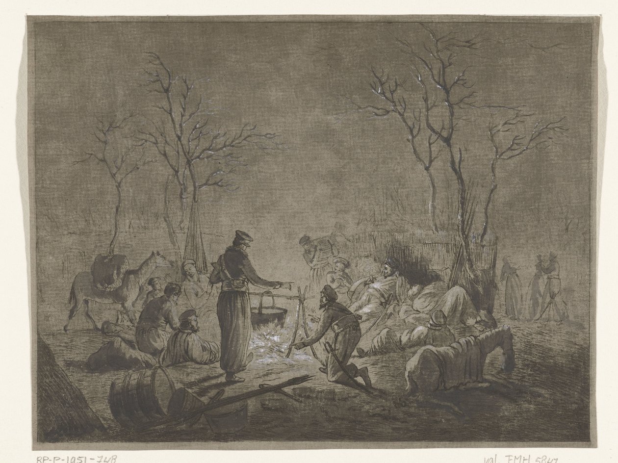 Bivouac of Cossacks by Fire During French Occupation in 1813 in Amsterdam by Pieter Bartholomeusz. Barbiers