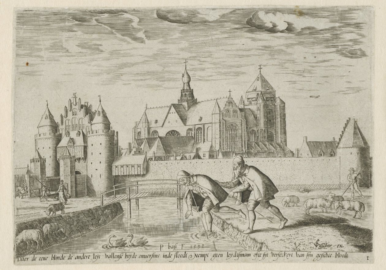 View of Veere, with the Proverb: One Blind Man Leads Another by Pieter Bast