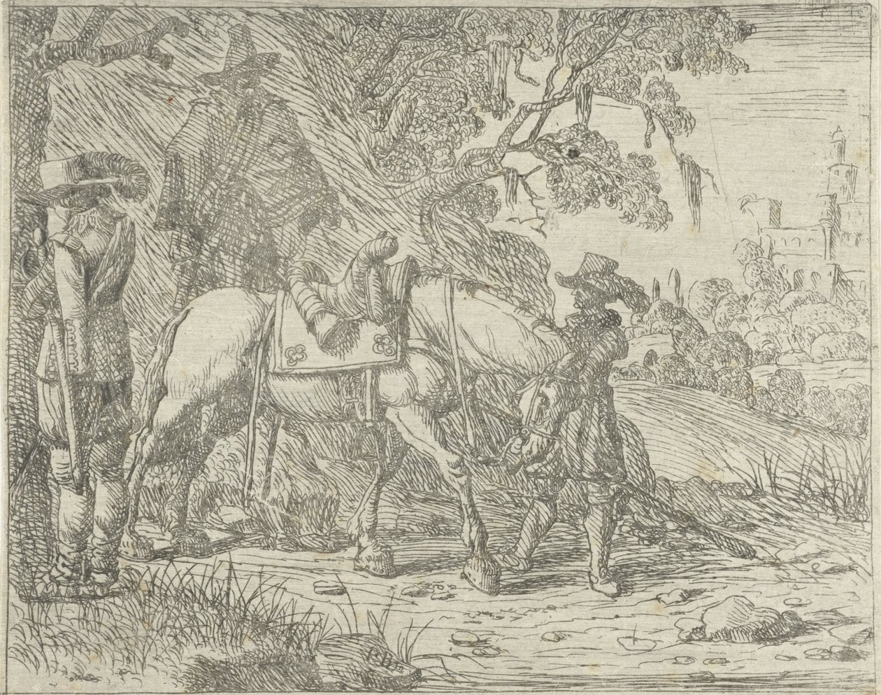 Saddled Horse with Soldiers by Pieter Bodding van Laer
