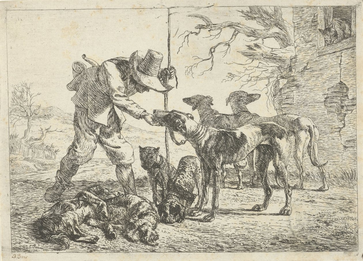 Hunter with Seven Dogs (Various Animals series) by Pieter Bodding van Laer