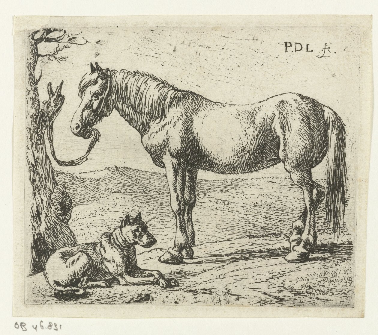 Horse and Dog in a Meadow (series title: Horses) by Pieter Bodding van Laer