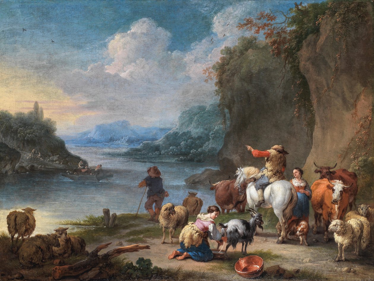 Drovers and Their Herd Resting Beside a River by Pieter Bout