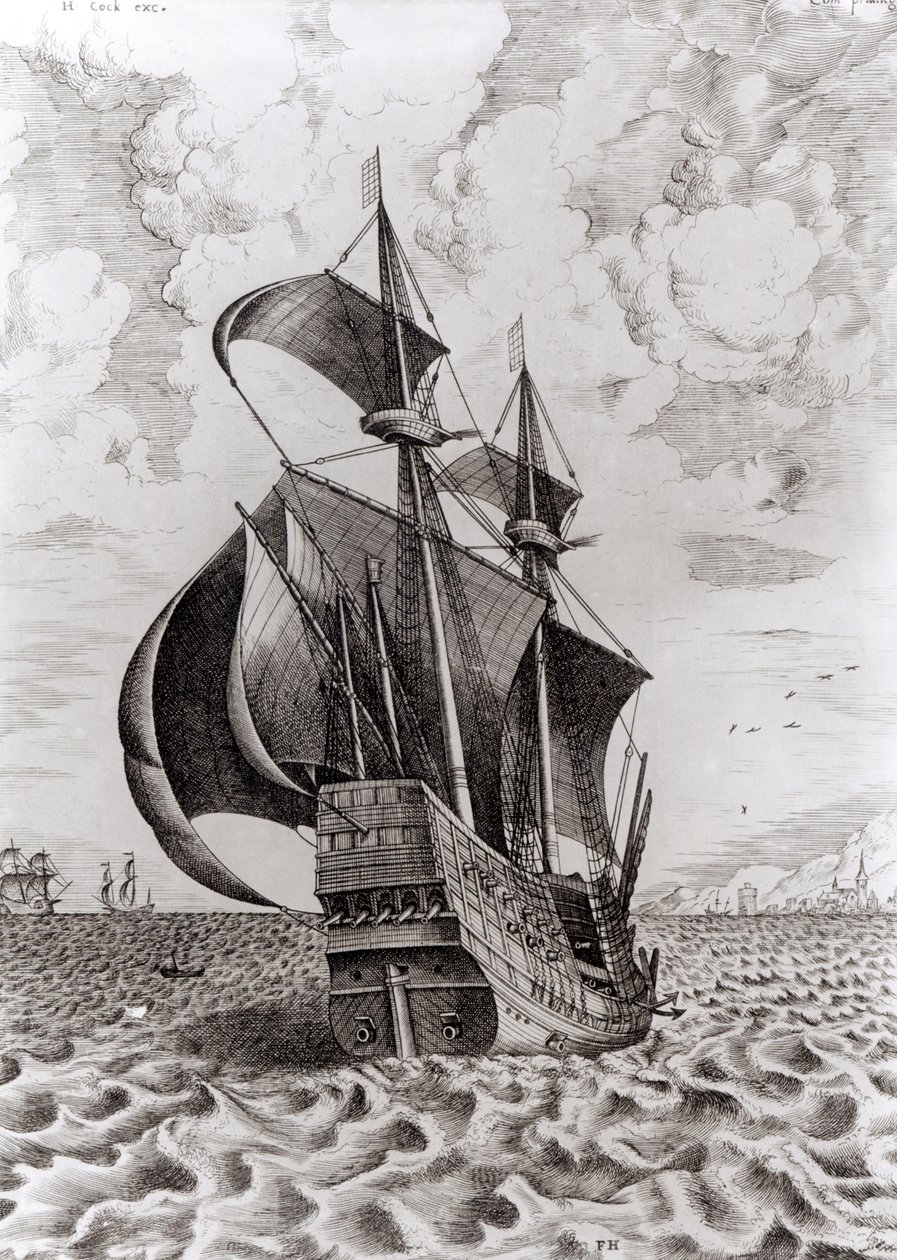 Ship, engraved by Hieronymus Cock by Pieter Bruegel the Elder