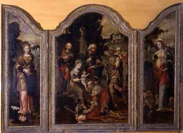 Triptych Depicting the Adoration of the Magi and Two Saints by Pieter Coecke van Aelst