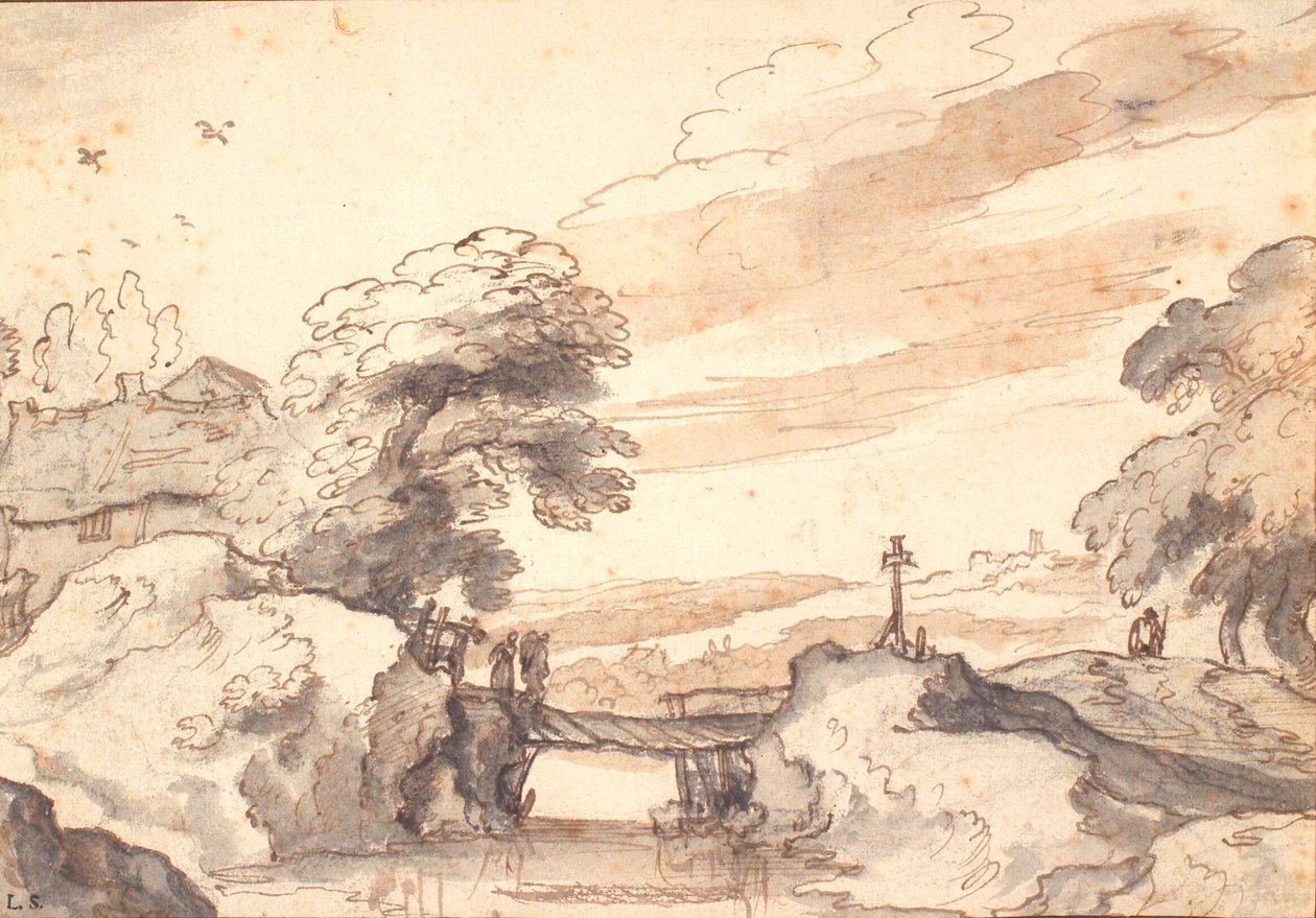 Landscape with an Old Bridge over a Stream by Pieter Dircksz van Santvoort