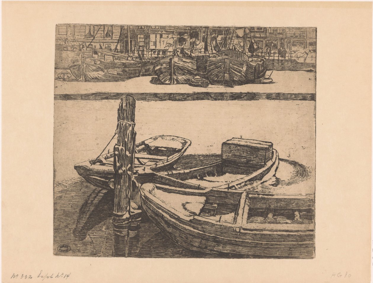 Ships in the Damrak in Amsterdam by Pieter Dupont (signed by artist)