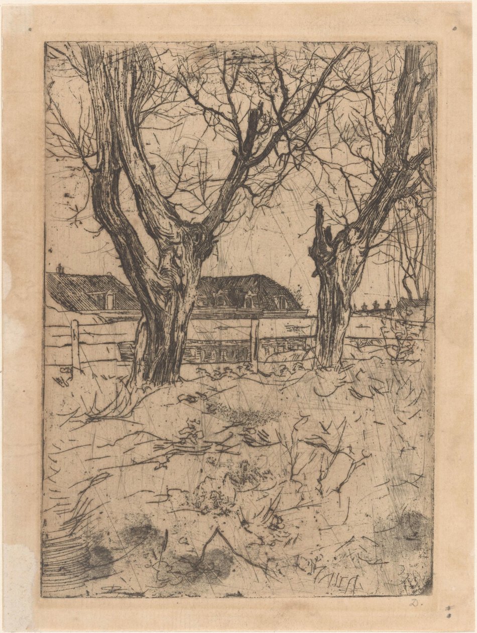 Two Pollard Willows in Front of a Fence by Pieter Dupont (signed by artist)