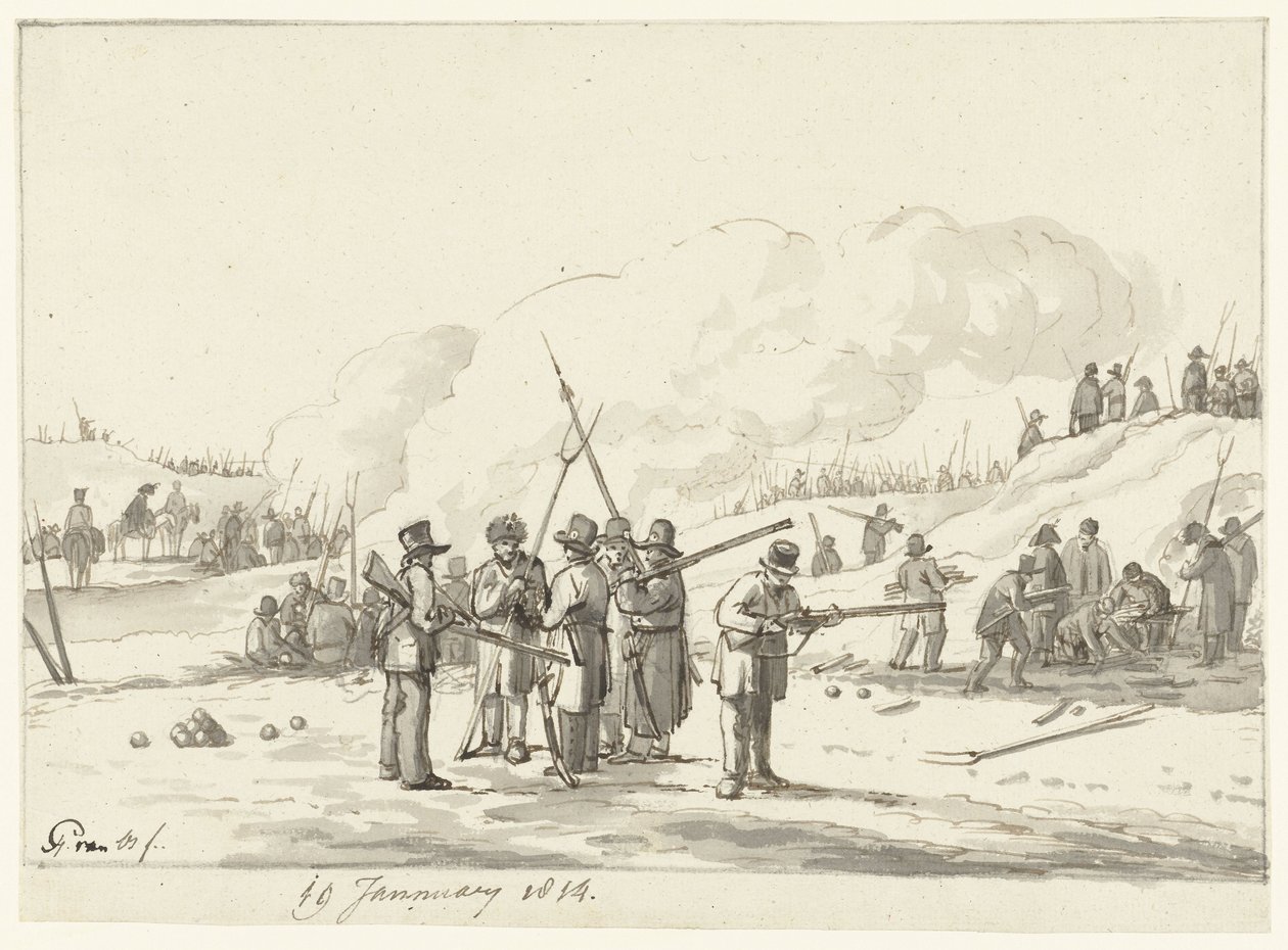 Camp of Citizens in the Dunes of North Holland, 19 January 1814 by Pieter Gerardus van Os (signed by artist)