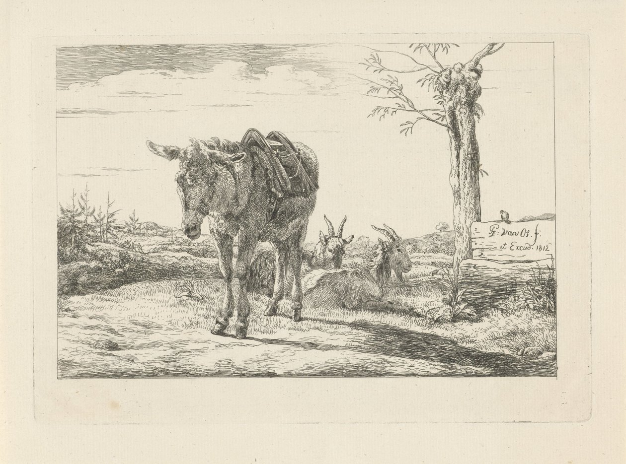 A Donkey and Two Goats by Pieter Gerardus van Os