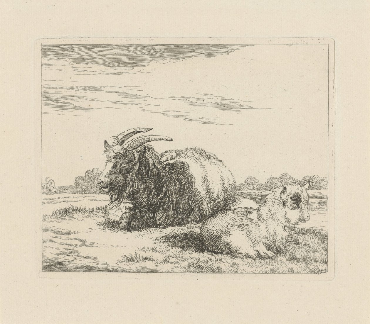 Lying Goat and Kid by Pieter Gerardus van Os