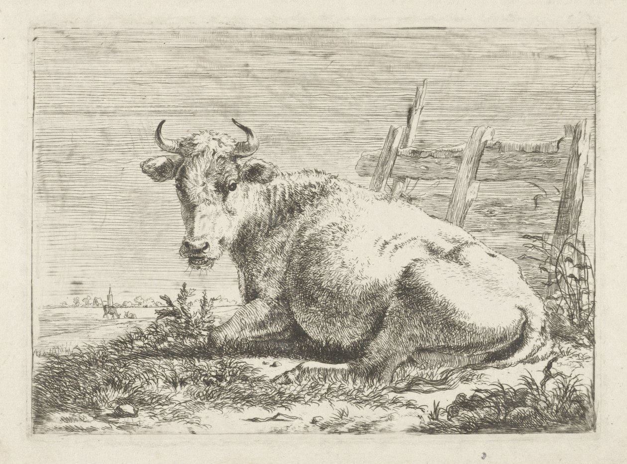 Lying Cow by a Fence by Pieter Gerardus van Os