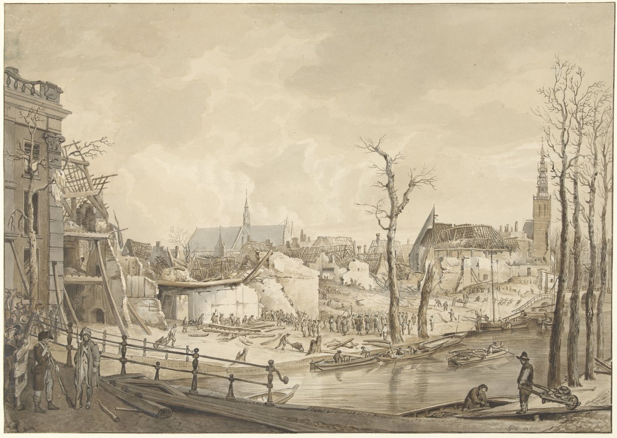 Ruins on the North Side of the Steenschuur after the Gunpowder Explosion in Leiden, January 12, 1807 by Pieter Gerardus van Os