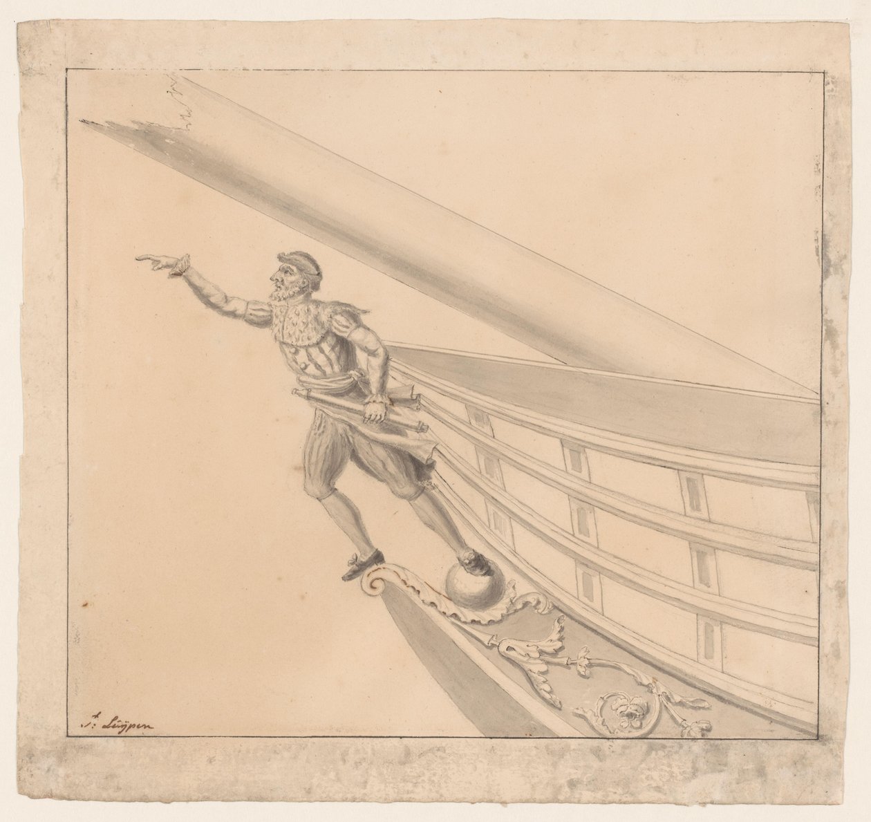 Figurehead of a Man with a Telescope by Pieter Luypen (signed by artist)