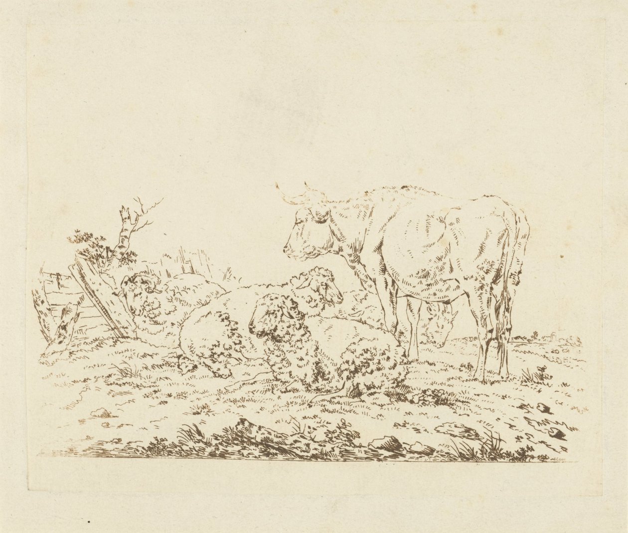 Meadow with Cow and Sheep by Pieter Roosing: Fine art print