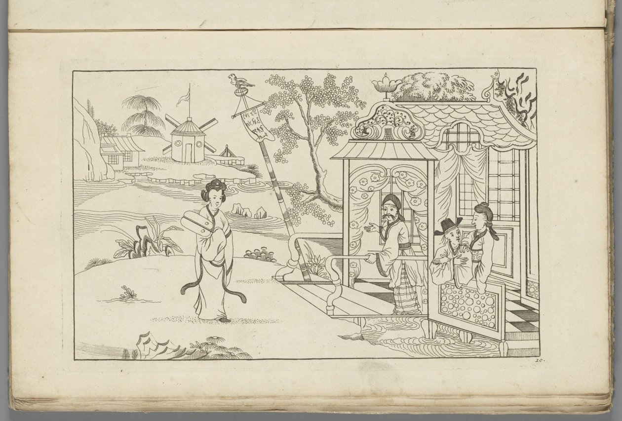 Landscape with a Chinese Lady (series title: Newly Invented Chinese, Drawn and Published with Great Effort by P: Schenk Jun, First Part) by Pieter Schenk (II)