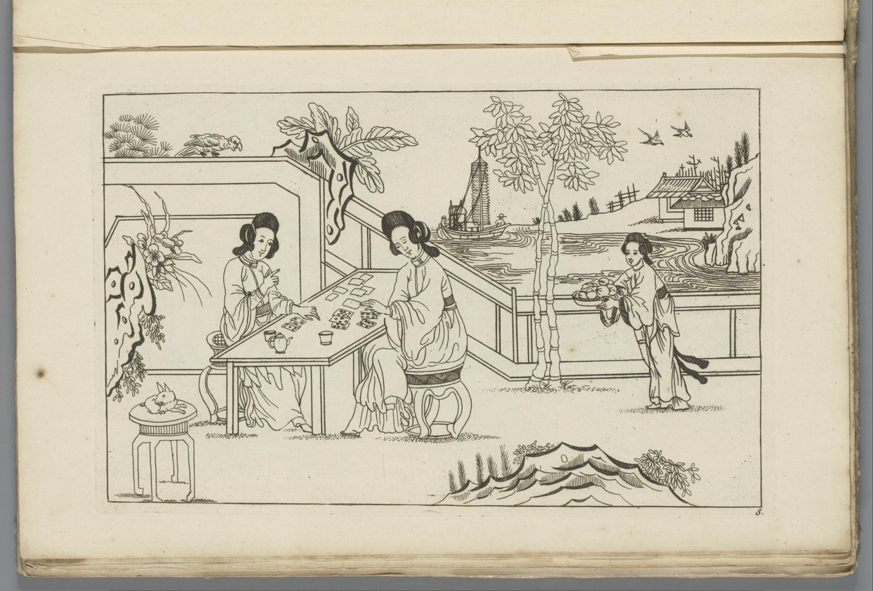 Landscape with Two Chinese Women Playing a Card Game by Pieter Schenk (II)