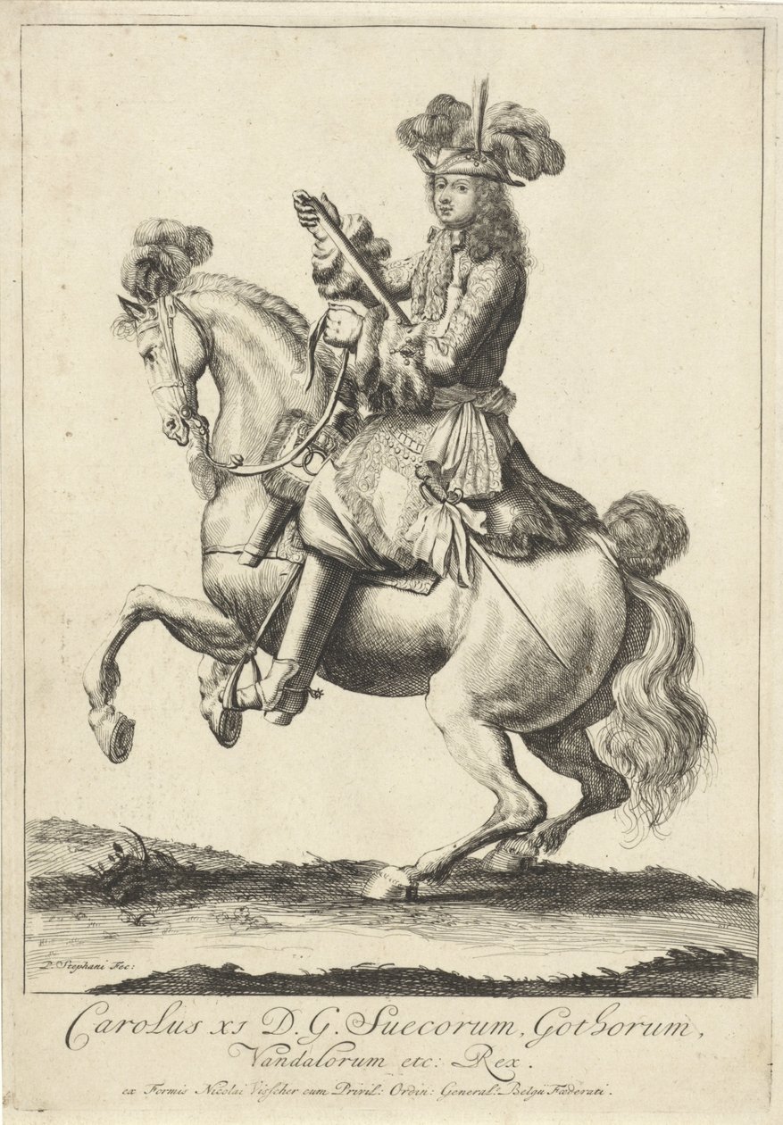 Equestrian Portrait of King Charles XI of Sweden by Pieter Stevens (vermeld in 1689)