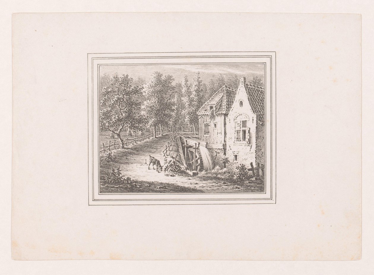 Landscape with Watermill and a Grazing Goat on a Rope by Pieter de Goeje