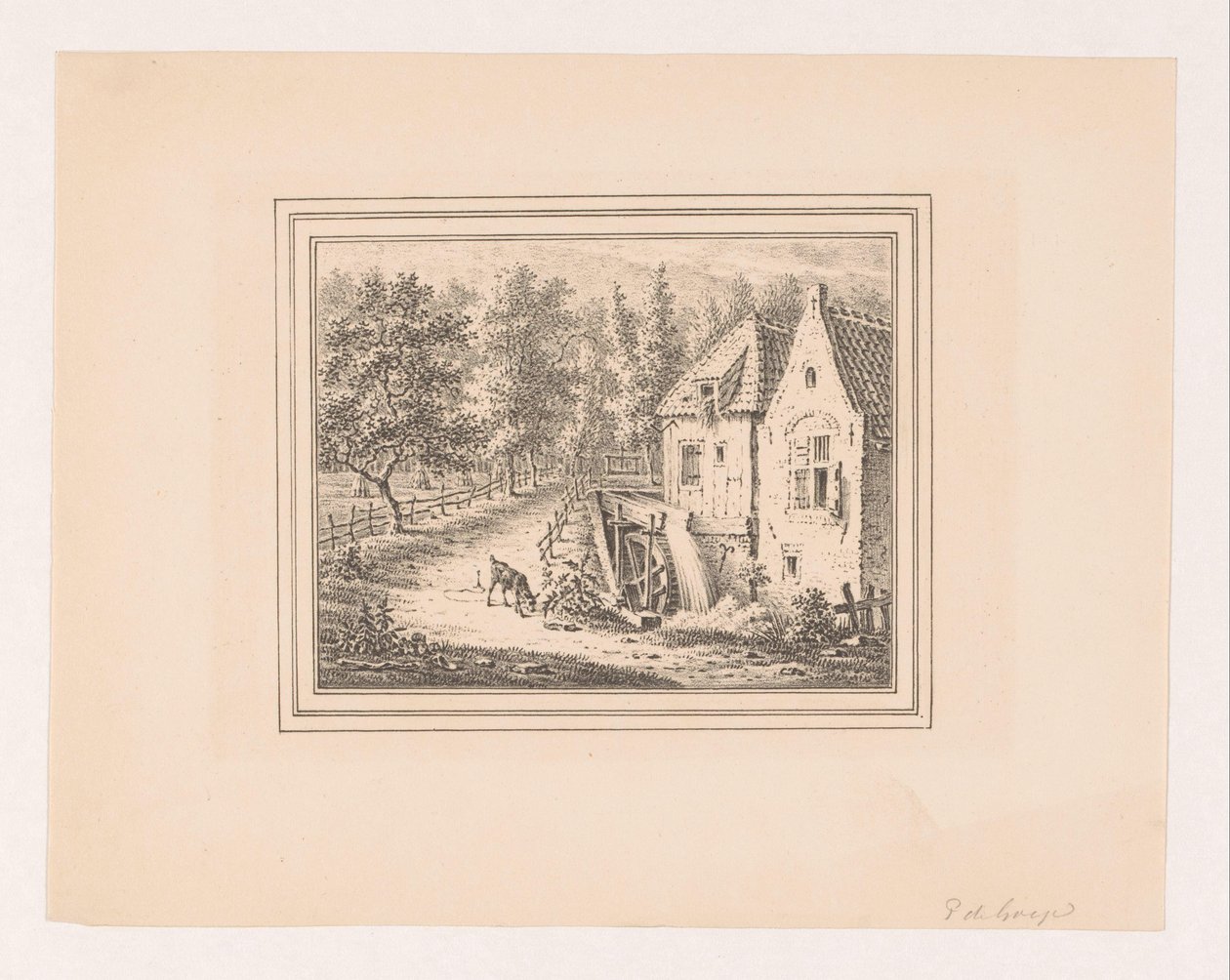 Landscape with Watermill and a Grazing Goat on a Rope by Pieter de Goeje