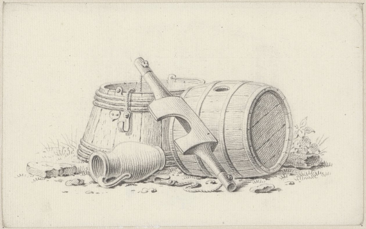Still Life with Barrels, a Yoke, and a Jug by Pieter de Goeje