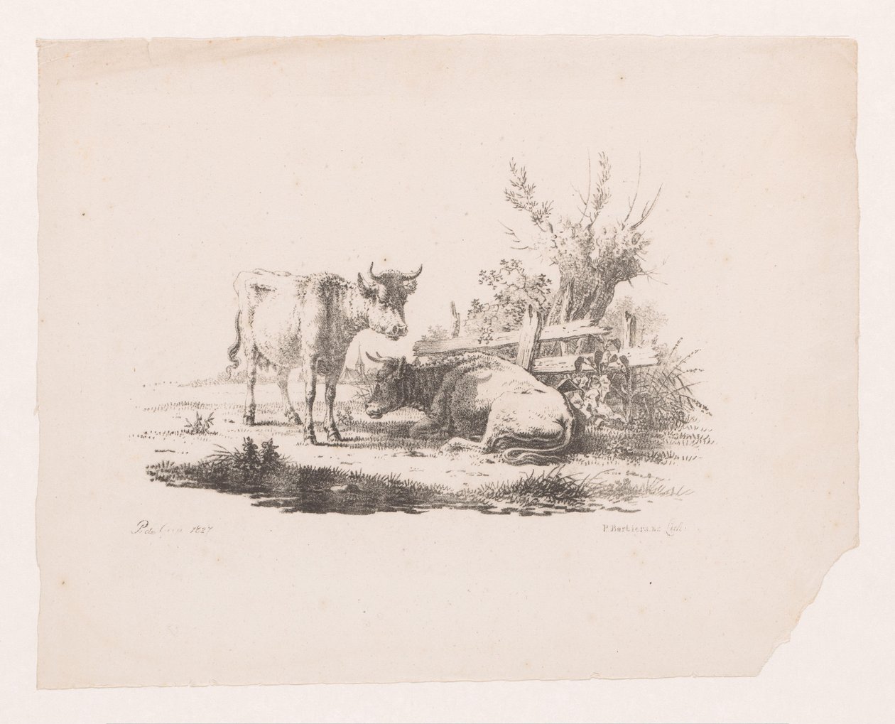 Two Cows by a Fence and a Pollard Willow by Pieter de Goeje