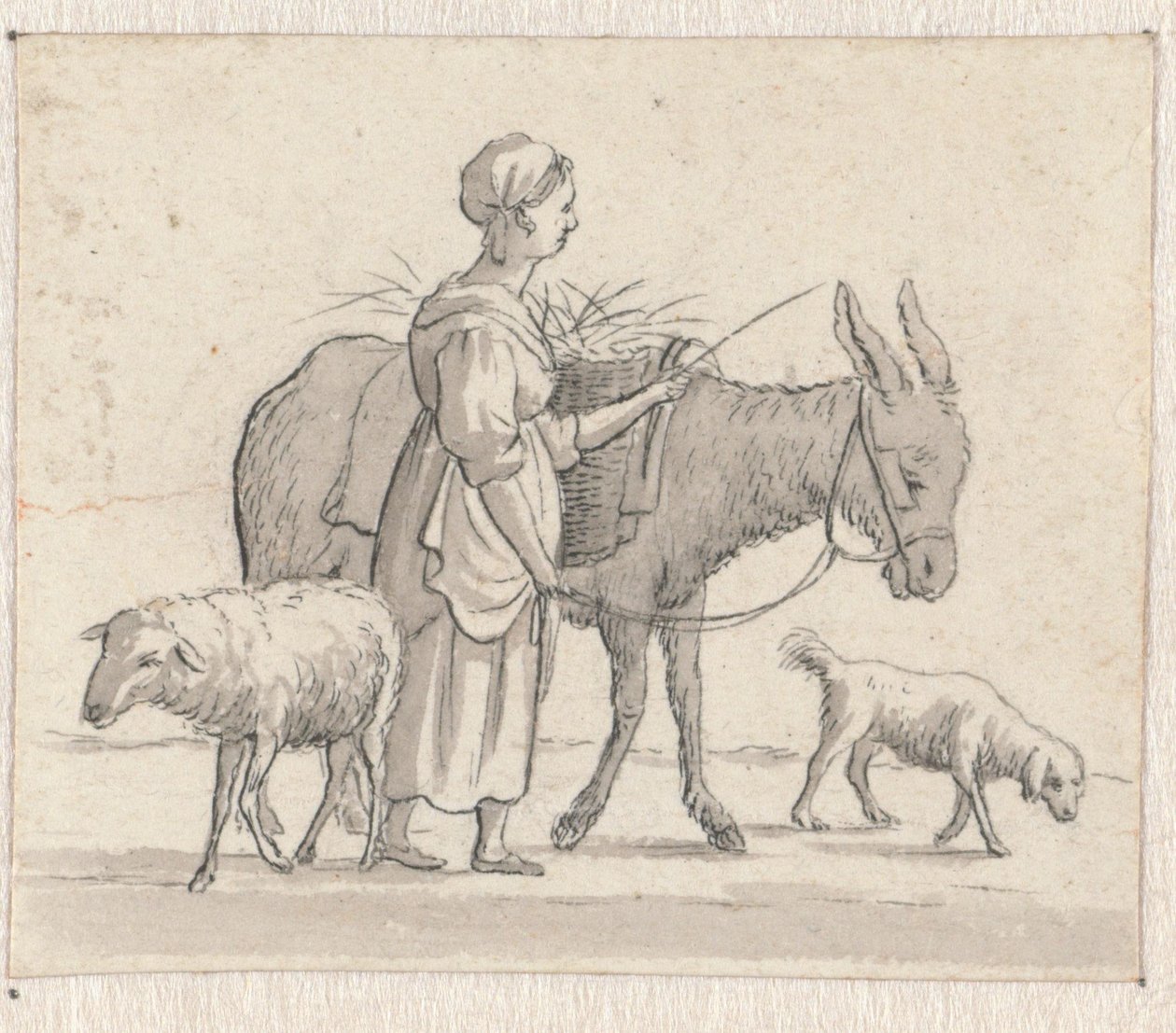 Woman with Donkey, Sheep, and Dog by Pieter de Goeje