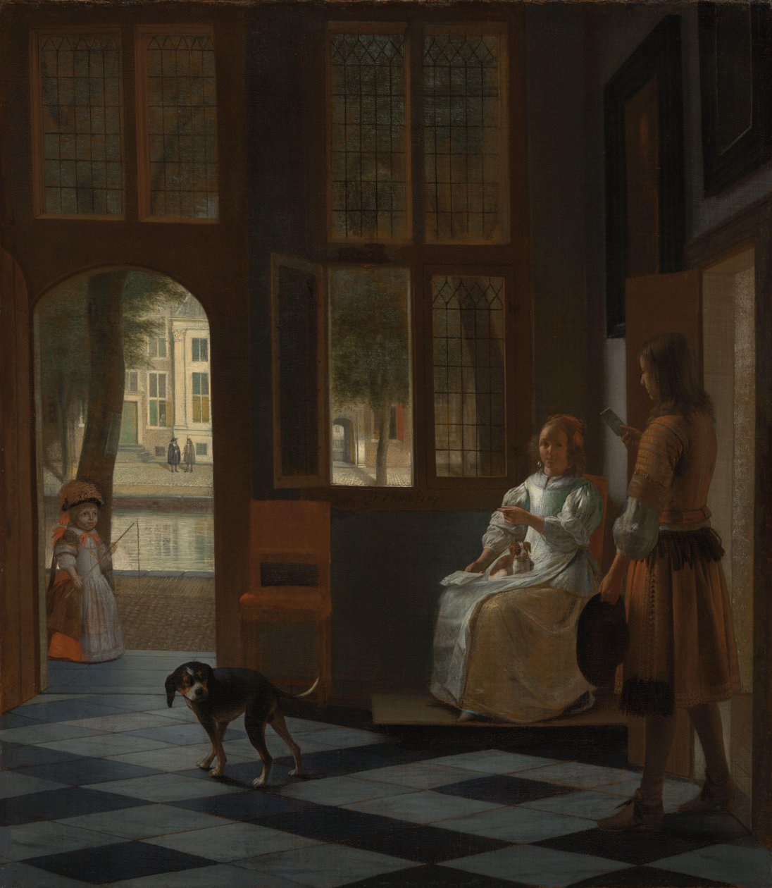 Man Handing a Letter to a Woman in the Entrance Hall of a House by Pieter de Hooch
