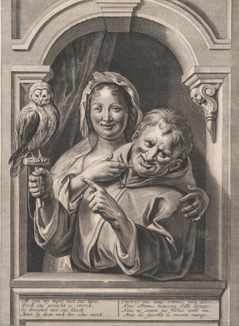 A Fool with an Owl and a Woman at a Window, 17th Century by Pieter de Jode II