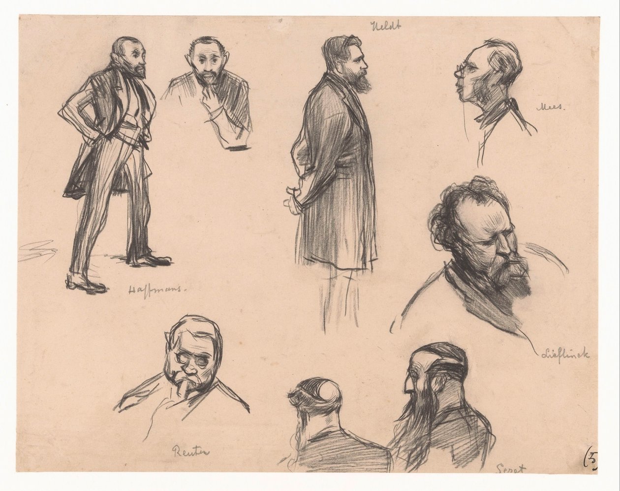 Portraits of Members of Parliament J.H.L. Haffmans, B.H. Heldt, R.P. Mees, General A.E. Reuter, Captain H. Seret and F. Lieftinck by Pieter de Josselin