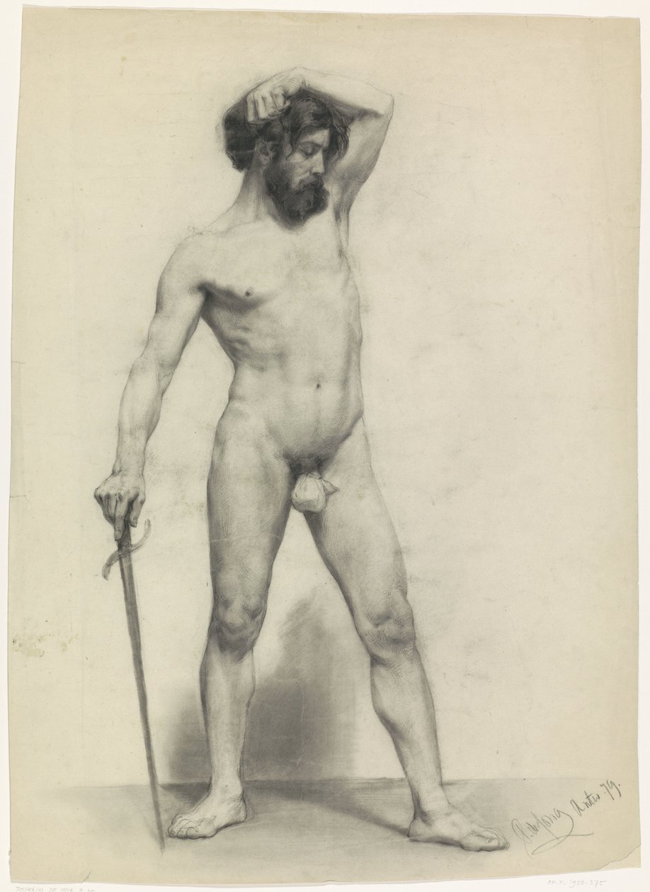 Standing Male Nude with Sword, Facing Right by Pieter de Josselin