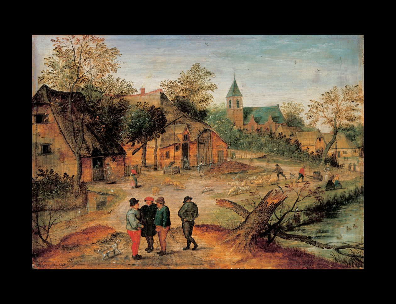 A Village Landscape with Farmers Conversing in the Foreground by Pieter Brueghel the Younger