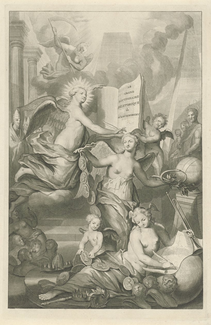 Fame, Eternity and Writing (Title Page for Louis Moréri, Le grand dictionaire historique, 1731) by Pieter van Gunst