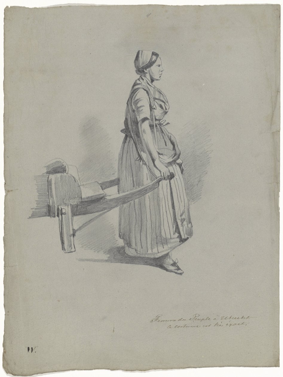 Standing Woman Pulling a Cart in Utrecht by Pieter van Loon