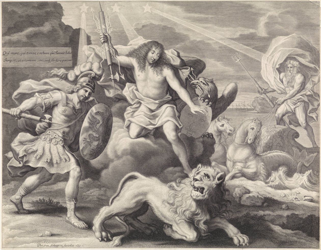 Promotional Print with Allegorical Representation of Louis XIV as Jupiter, 1659 by Pieter van Schuppen
