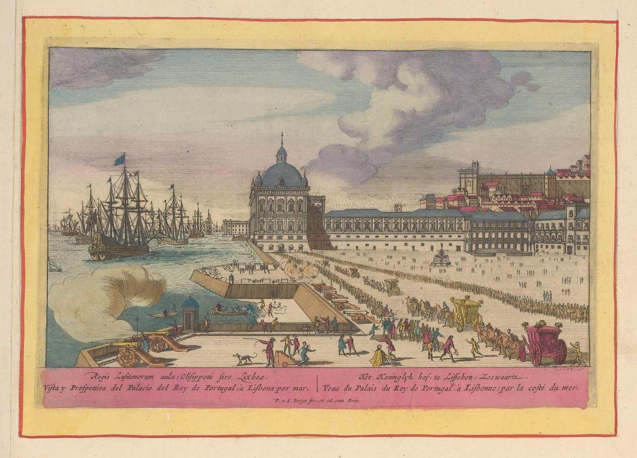 View of the Royal Palace in Lisbon and the Forecourt with People by Pieter van den Berge