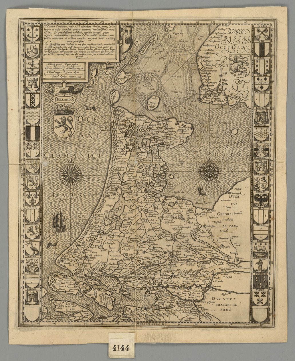 1596 Hollandia Comitatus Kaerius by Pieter van den Keere